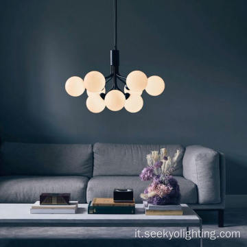 Lampadario moderno a soffitto a sfera di vetro opale per casa